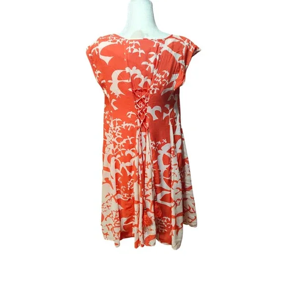Maeve x Anthropologie Orange White Bird Print Cap Sleeve Dress Rayon Size Small - Picture 8 of 13